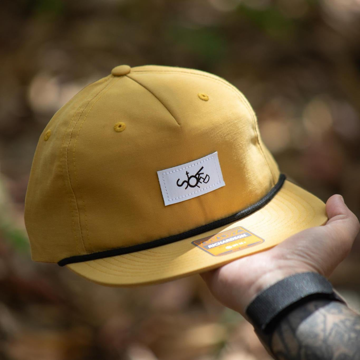 Mustard 5 Panel Hat w/Stoked Woven Logo