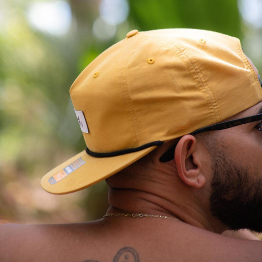 Mustard 5 Panel Hat w/Stoked Woven Logo